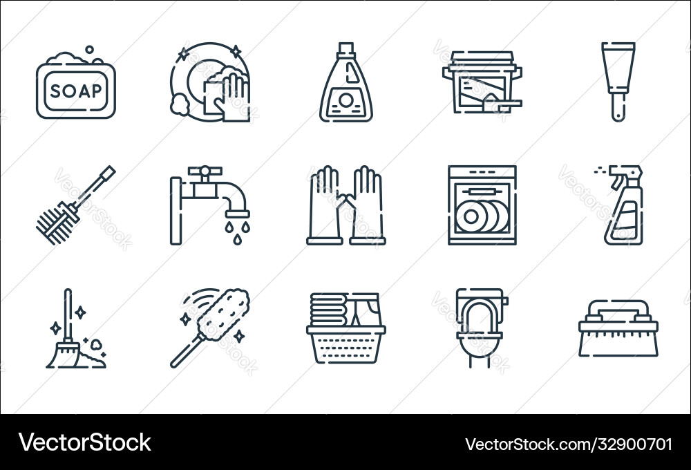 Cleaning line icons linear set quality Cleaning line icons linear set quality vector image