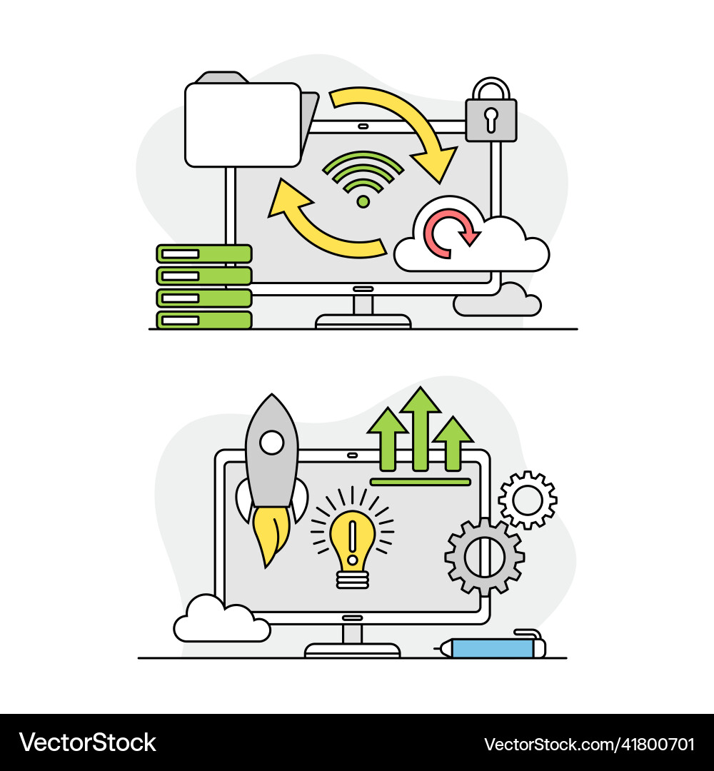 Computer screen with application tools Computer screen with application tools vector image