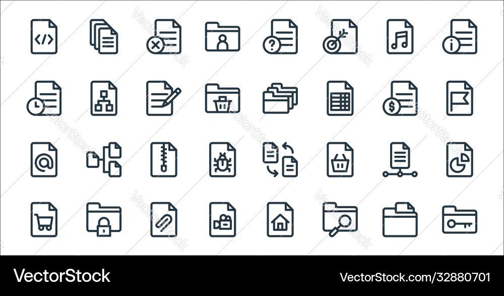Document and files line icons linear set quality Document and files line icons linear set quality vector image