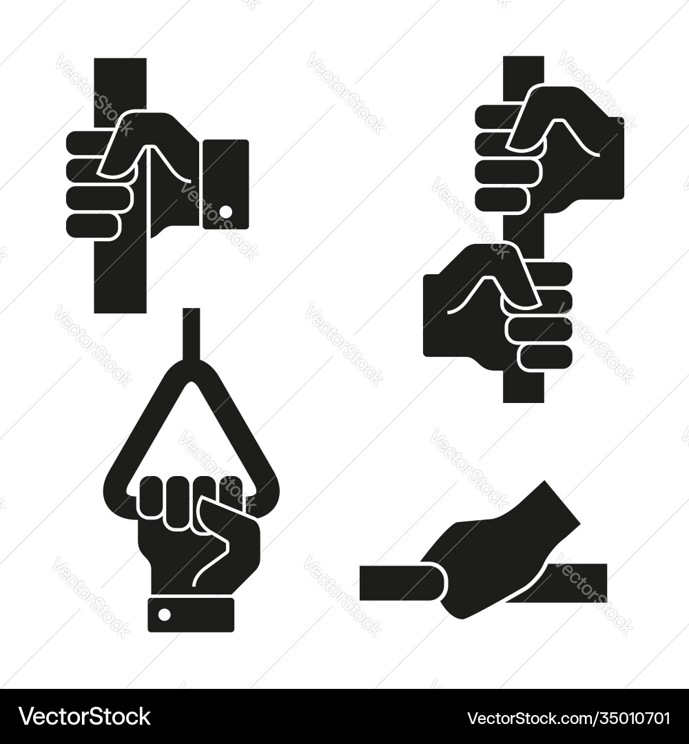 Hands hold on to handrails icon set flat style Hands hold on to handrails icon set flat style vector image