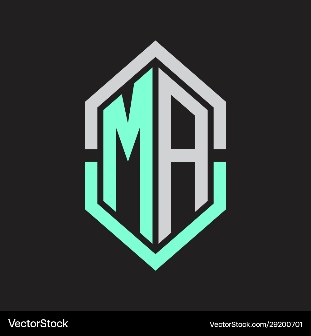 Ma logo monogram with hexagon shape and outline Ma logo monogram with hexagon shape and outline vector image