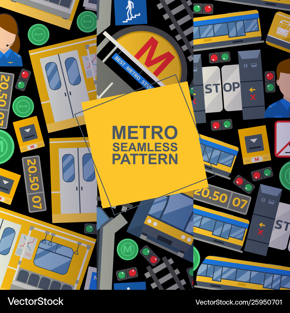 Metro station elements set seamless patterns Metro station elements set seamless patterns vector image
