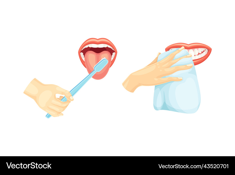 Oral care and dental hygiene with hands cleaning Oral care and dental hygiene with hands cleaning vector image
