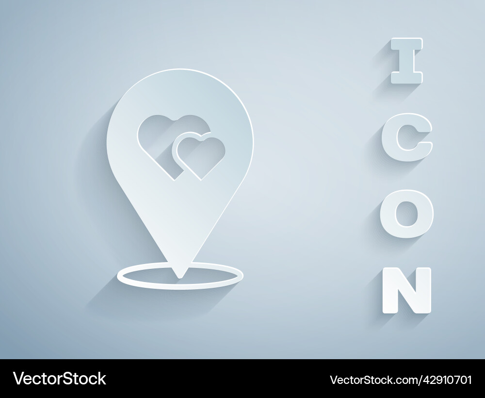 Paper cut map pointer with heart icon isolated Vector Image