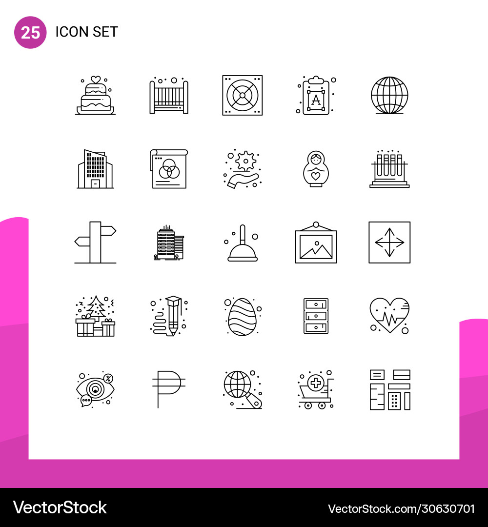 Pictograph set 25 simple lines building Vector Image
