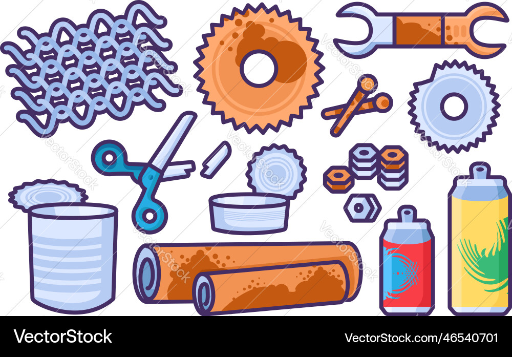Rusty old unwanted iron objects set Vector Image