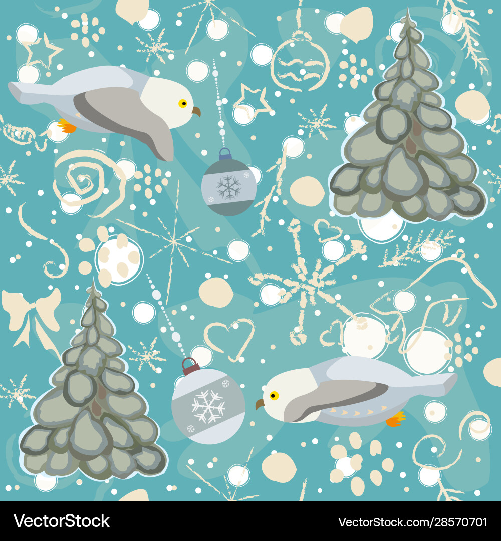 Seamless winter pattern with owls and trees Vector Image