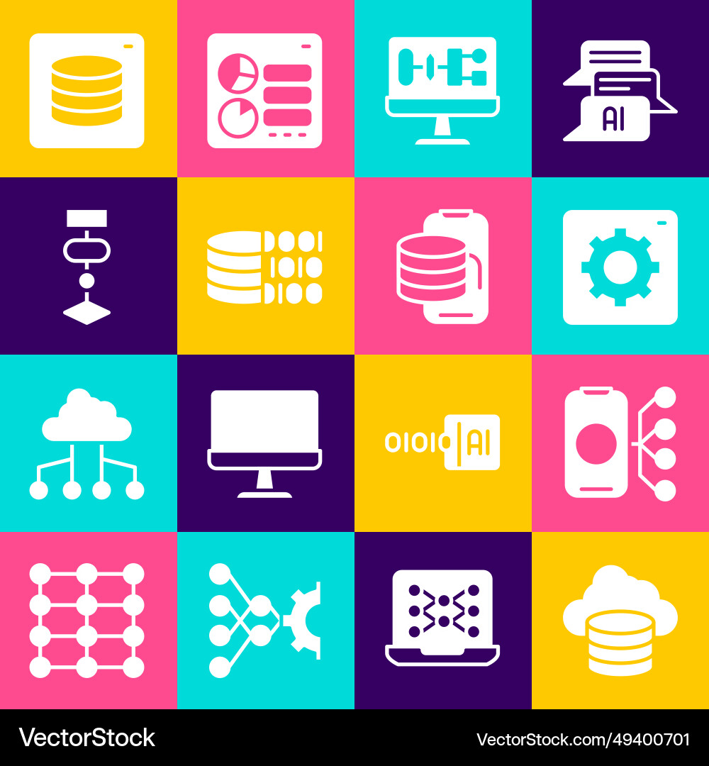 Set cloud database neural network computer api Set cloud database neural network computer api vector image