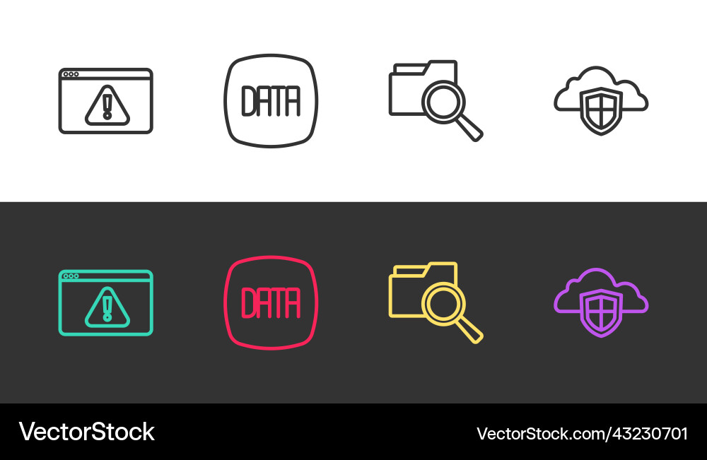 Set line browser with exclamation mark data Set line browser with exclamation mark data vector image