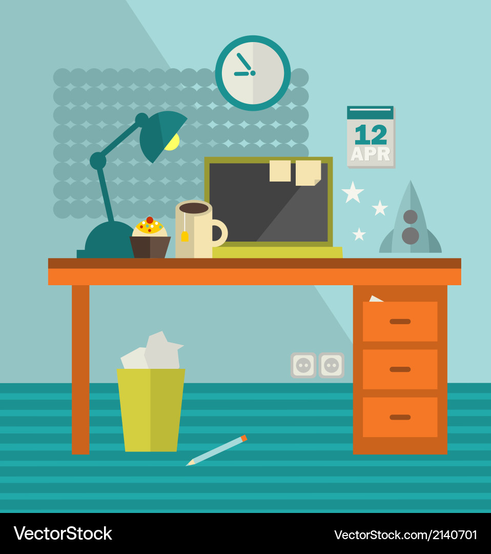 Workplace with modern computer and spaceship vector image