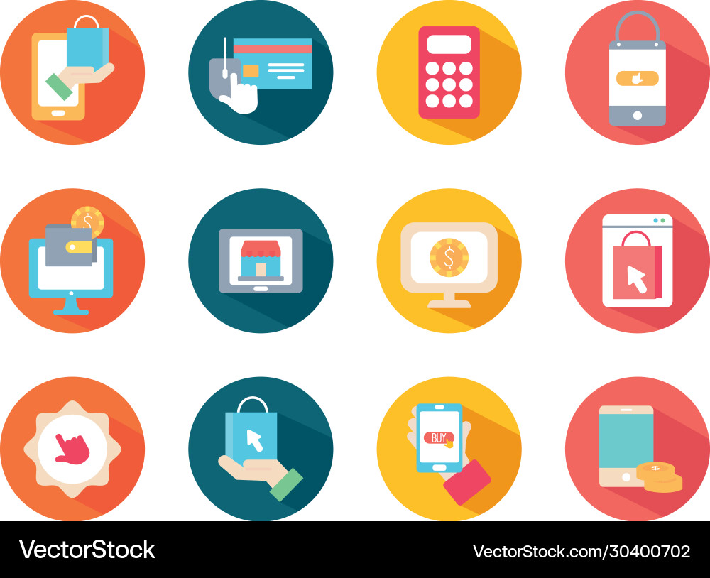 Computer and shopping online icon set block style Vector Image