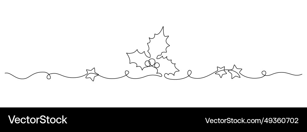 One continuous line drawing of christmas holly One continuous line drawing of christmas holly vector image