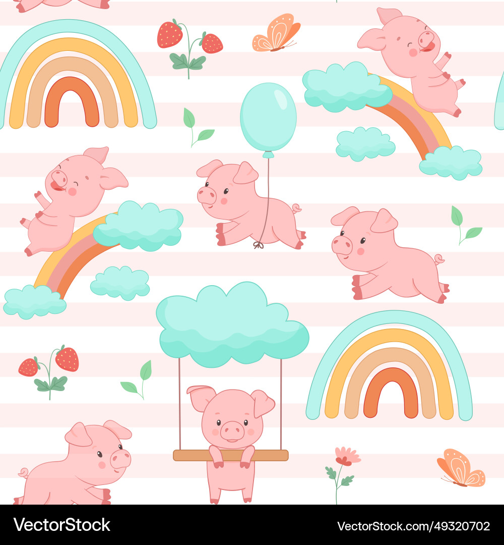 Seamless pattern with cute piggy jumping Seamless pattern with cute piggy jumping vector image