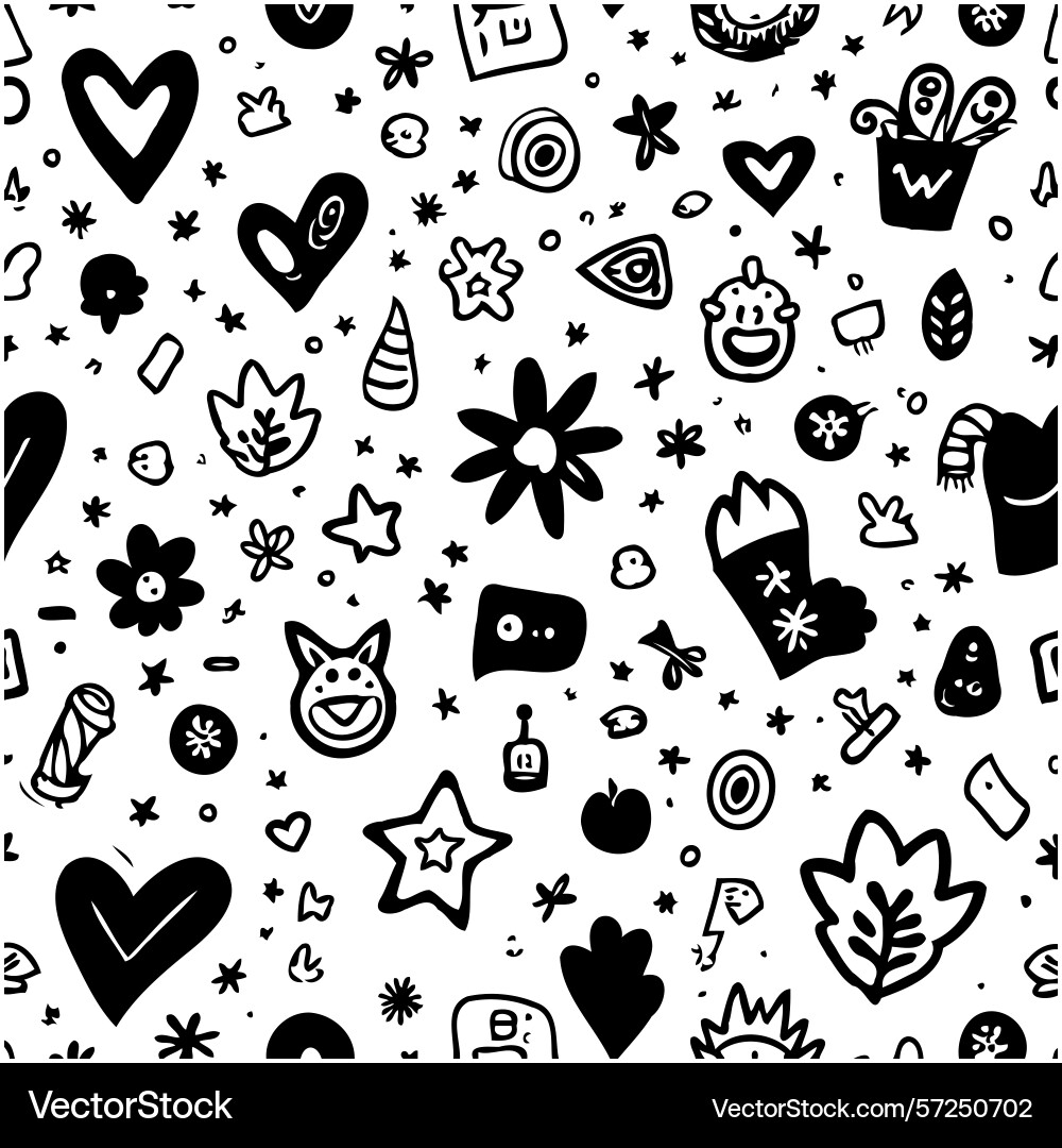Seamless pattern with doodle elements featuring Vector Image