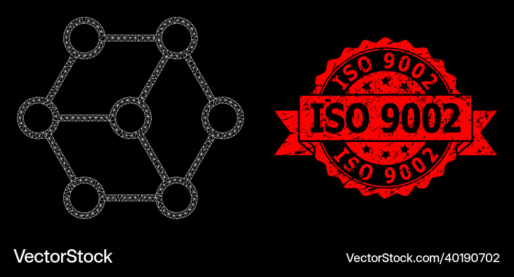 Textured iso 9002 stamp and web mesh blockchain Textured iso 9002 stamp and web mesh blockchain vector image