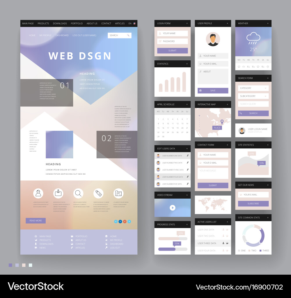 Website template design with interface elements vector image