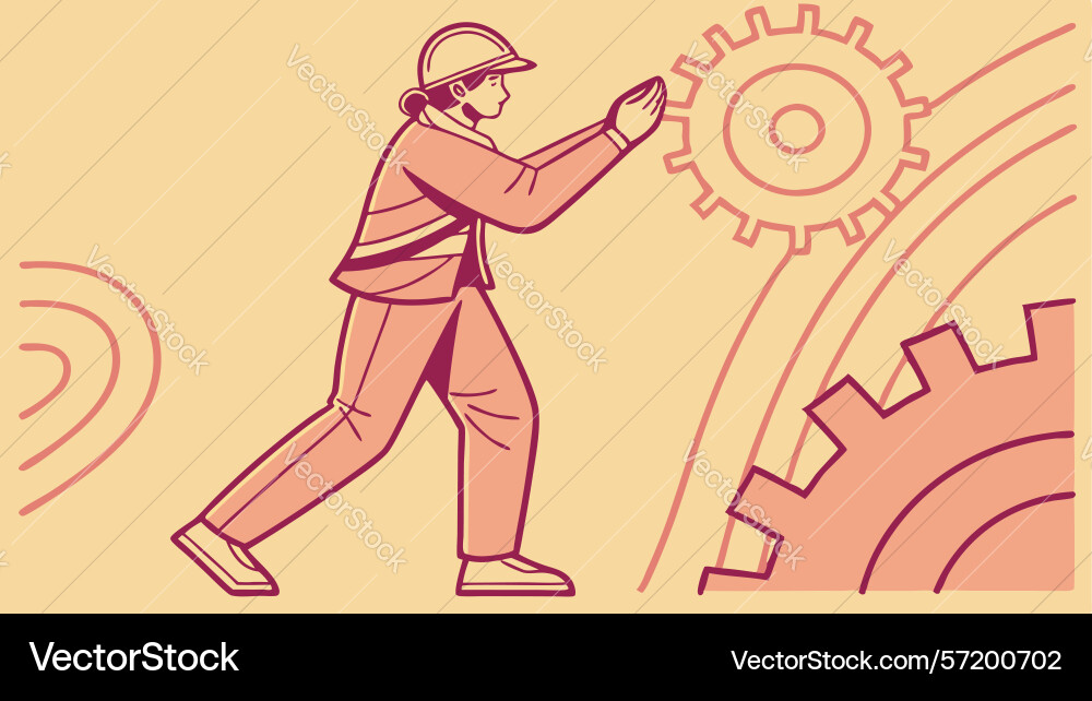 Worker with blueprint and cogwheel motif design Vector Image