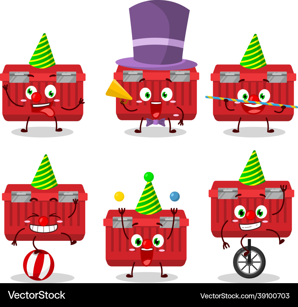 Cartoon character of red toolbox with various Cartoon character of red toolbox with various Vector Image