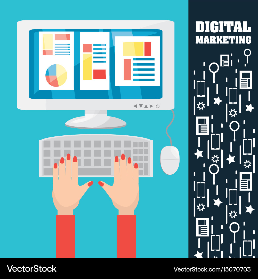 Colorful hand typing and using the computer Vector Image