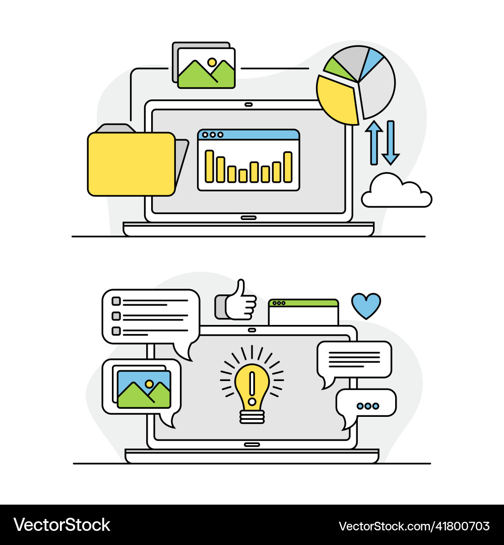 Computer screen with working tools and installing Vector Image