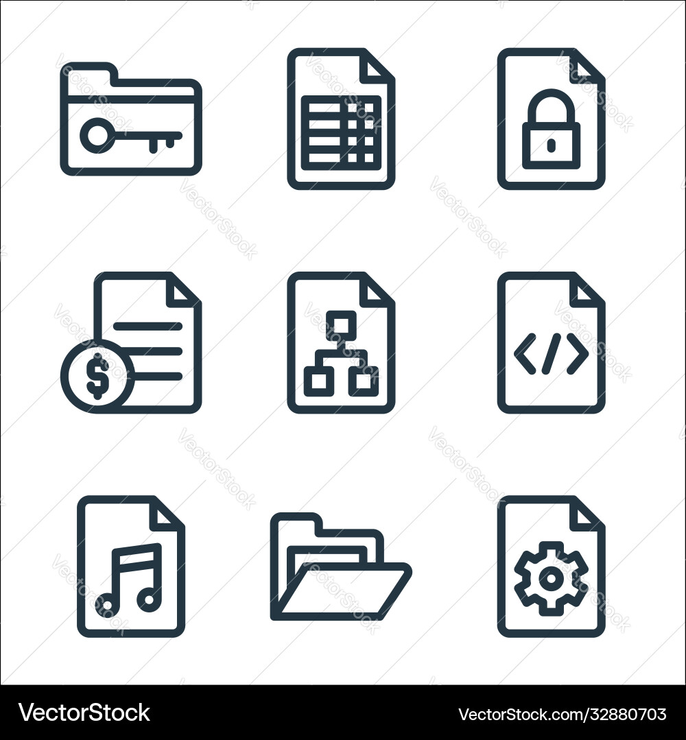 Document and files line icons linear set quality Document and files line icons linear set quality vector image