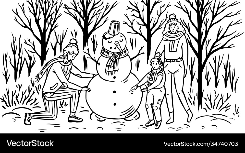 Family makes a snowman for christmas mom dad Family makes a snowman for christmas mom dad vector image