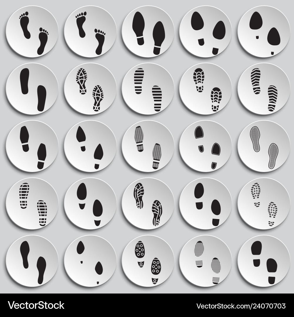 Footprints icons set on plates background Vector Image