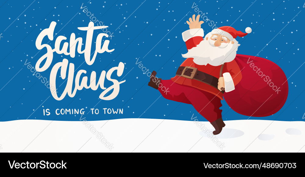 Funny cartoon santa claus with huge red bag Funny cartoon santa claus with huge red bag vector image