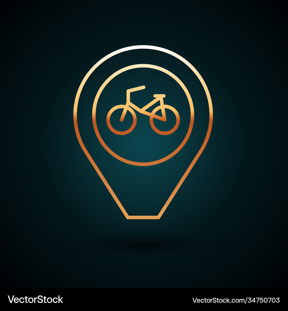 Gold line map pointer with bicycle icon isolated Gold line map pointer with bicycle icon isolated vector image