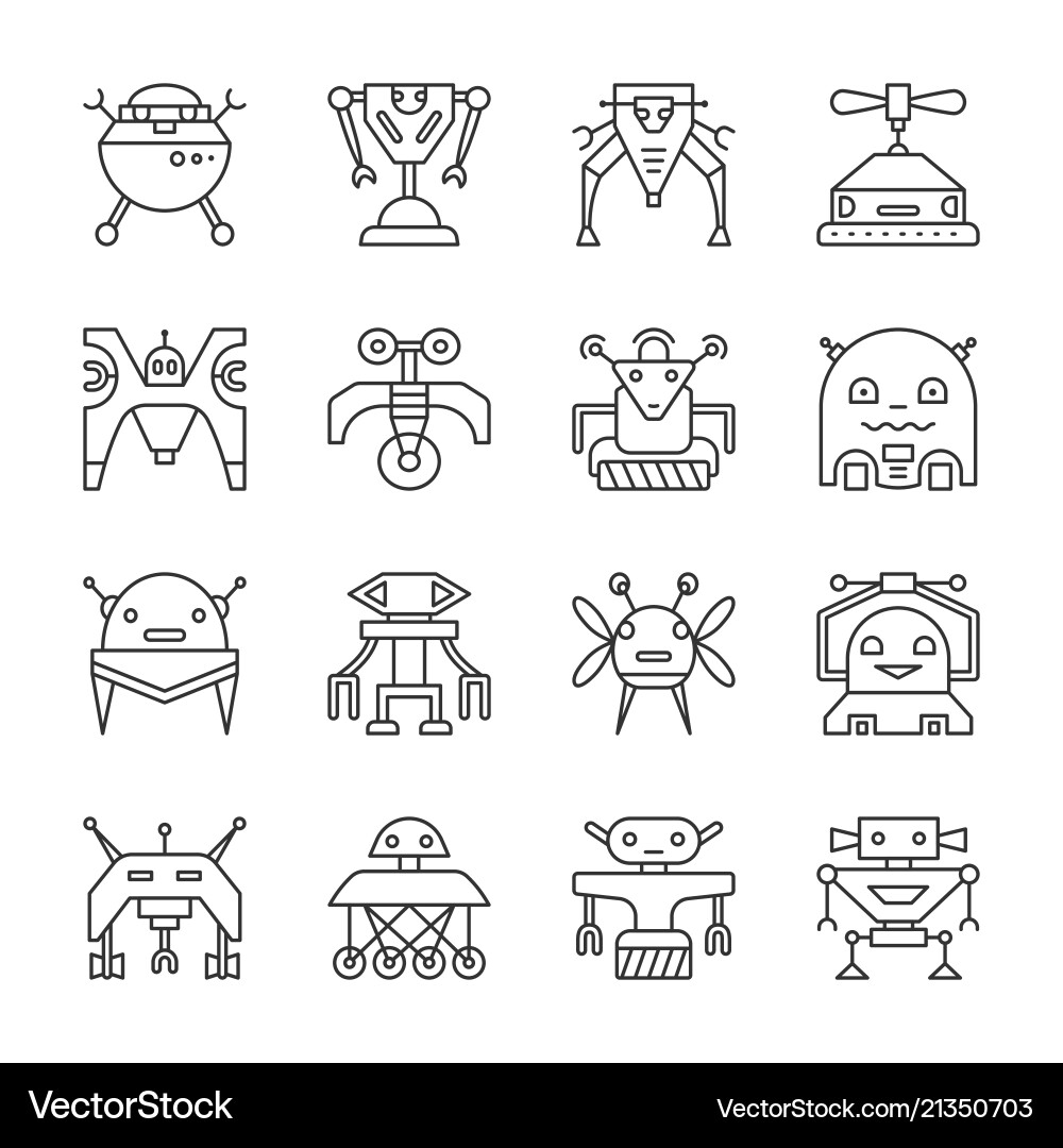 Robot transformer line icon set editable stroke Robot transformer line icon set editable stroke vector image