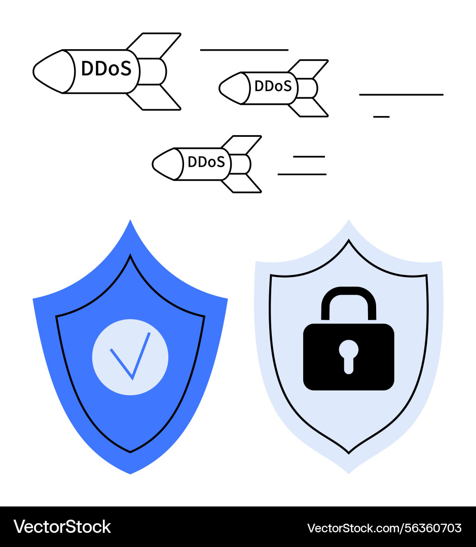 Security shields blocking ddos threats Security shields blocking ddos threats vector image