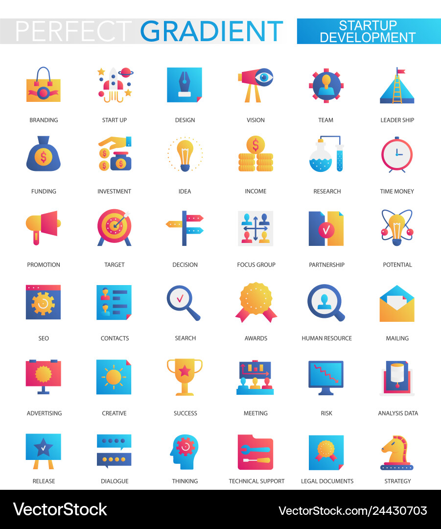 Startup Development Icons - Gradient vector image