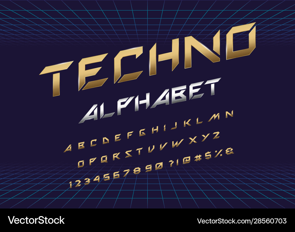 Techno font vector image