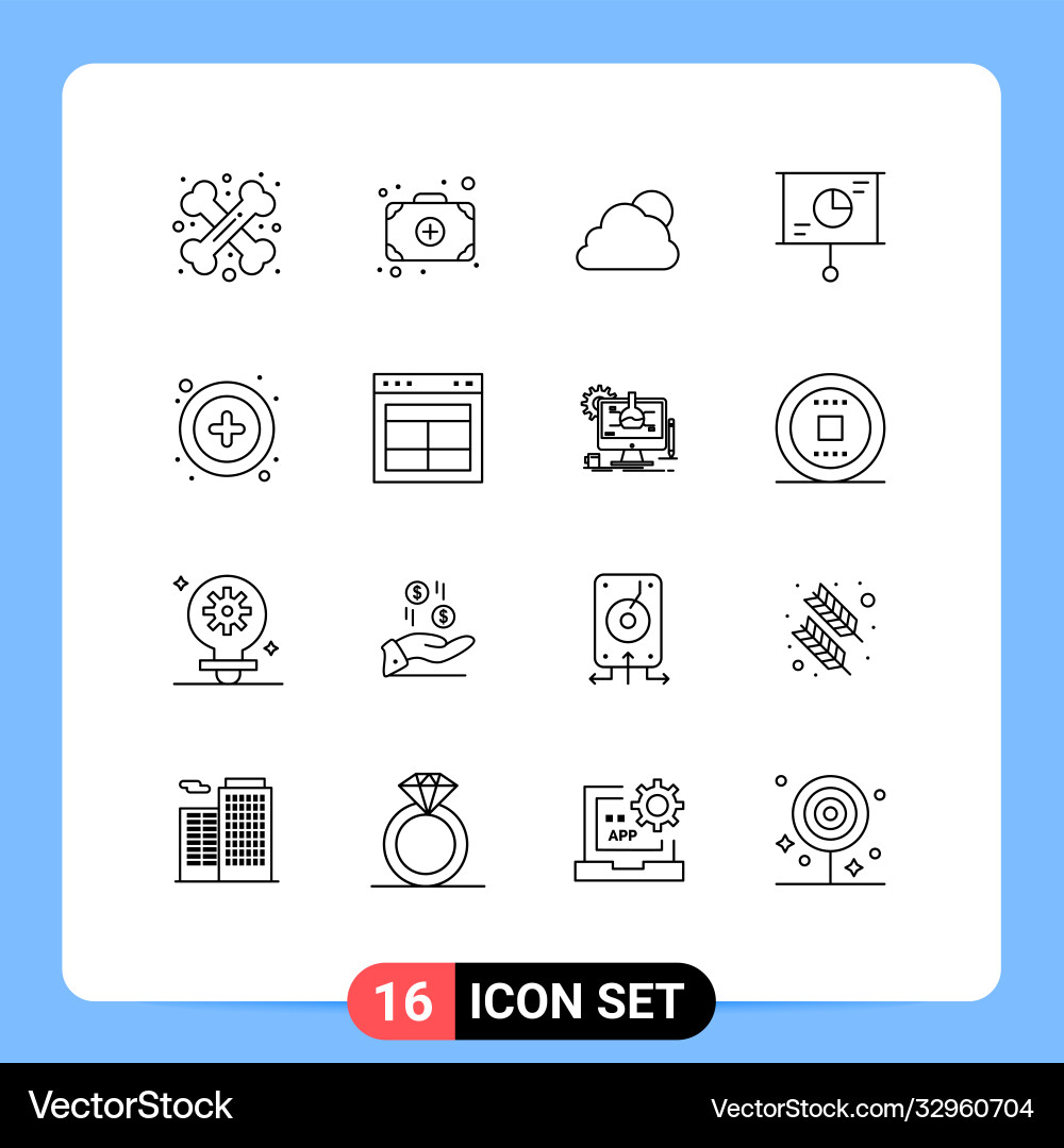 16 universal outlines set for web and mobile vector image