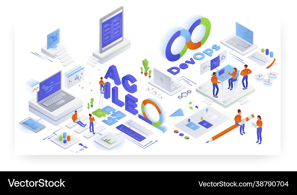 Devops and agile software development teamwork vector image