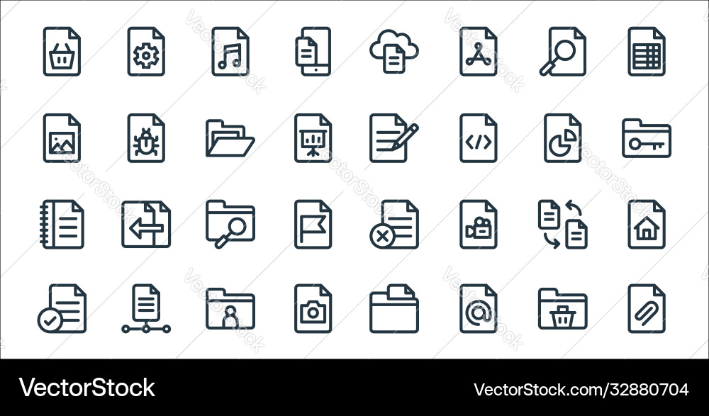 Document and files line icons linear set quality Document and files line icons linear set quality vector image