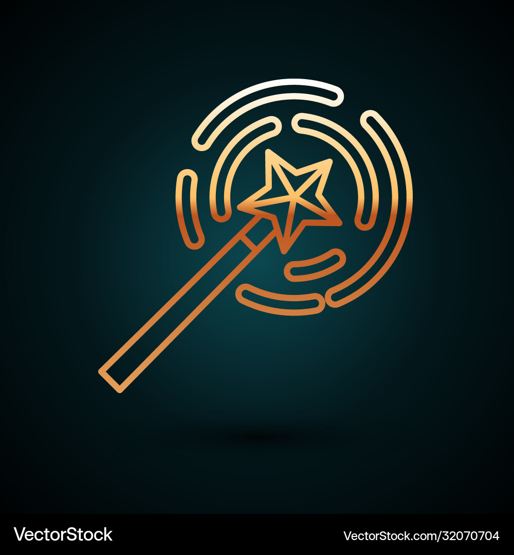Gold line magic wand icon isolated on dark blue Gold line magic wand icon isolated on dark blue vector image