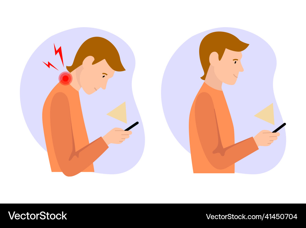 Incorrect and correct posture when using the phone Incorrect and correct posture when using the phone vector image