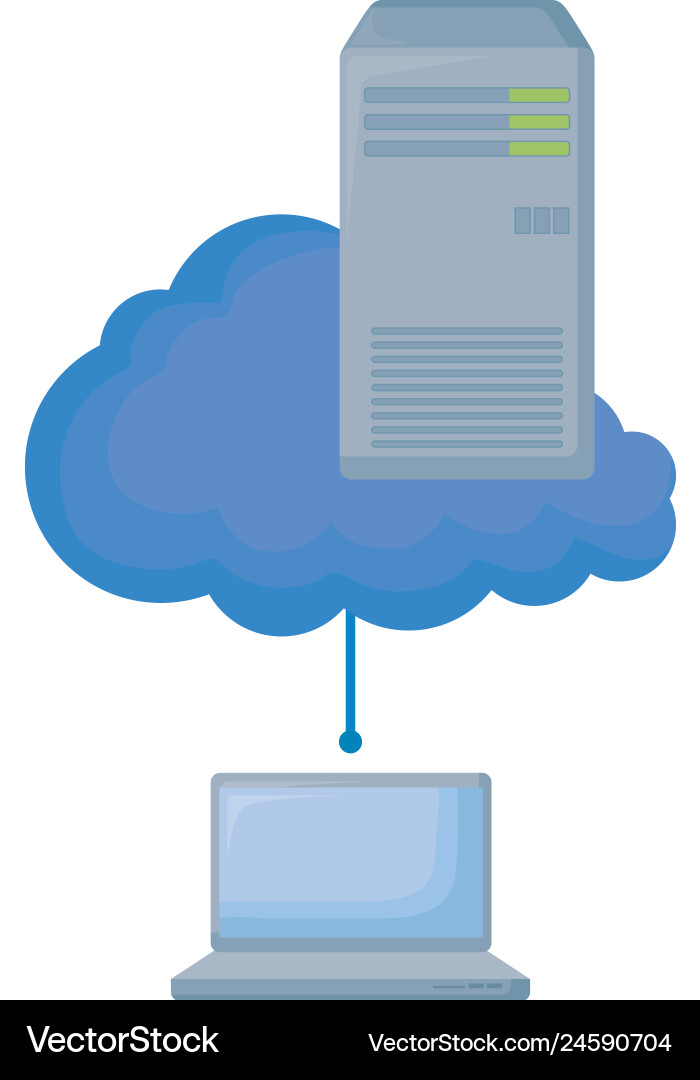 Laptop computer with cloud and tower server Laptop computer with cloud and tower server vector image