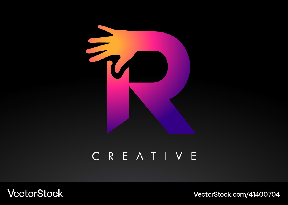 Lila Buchstaben r Logo mit Handsilhouette Symbol Lila Buchstaben r Logo mit Handsilhouette Symbol vektorbild