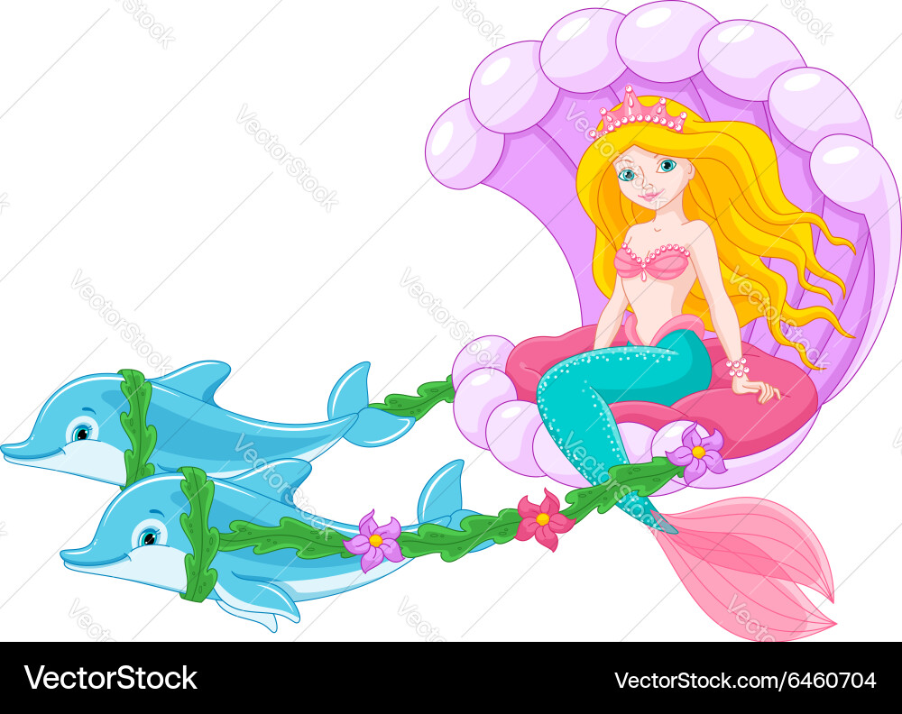 Mermaid Swimming with Dolphins Vector Image