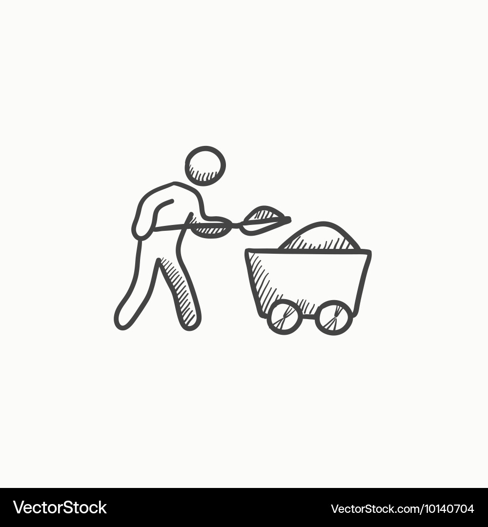 Mining worker with trolley sketch icon Vector Image