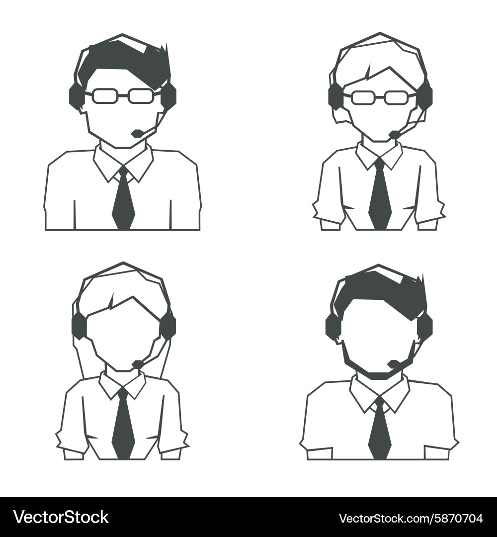 Set of call center linear avatar icons vector image