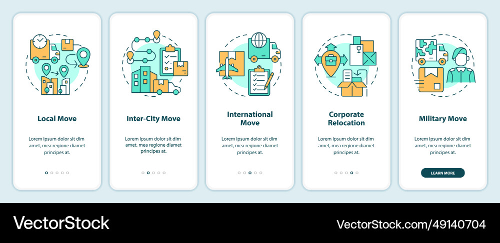 Walkthrough moving service with linear icons Walkthrough moving service with linear icons vector image