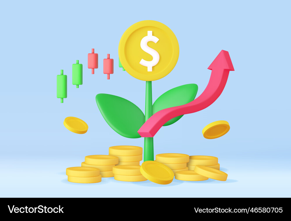 3d money tree plant with coin 3d money tree plant with coin vector image