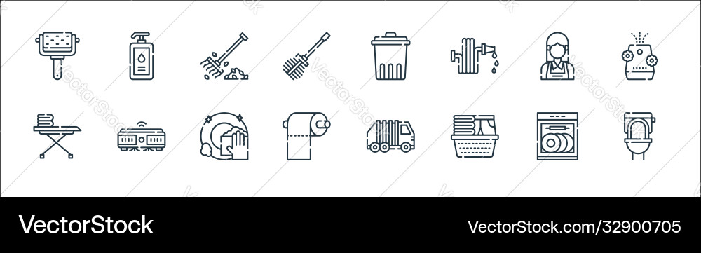 Cleaning line icons linear set quality Cleaning line icons linear set quality vector image