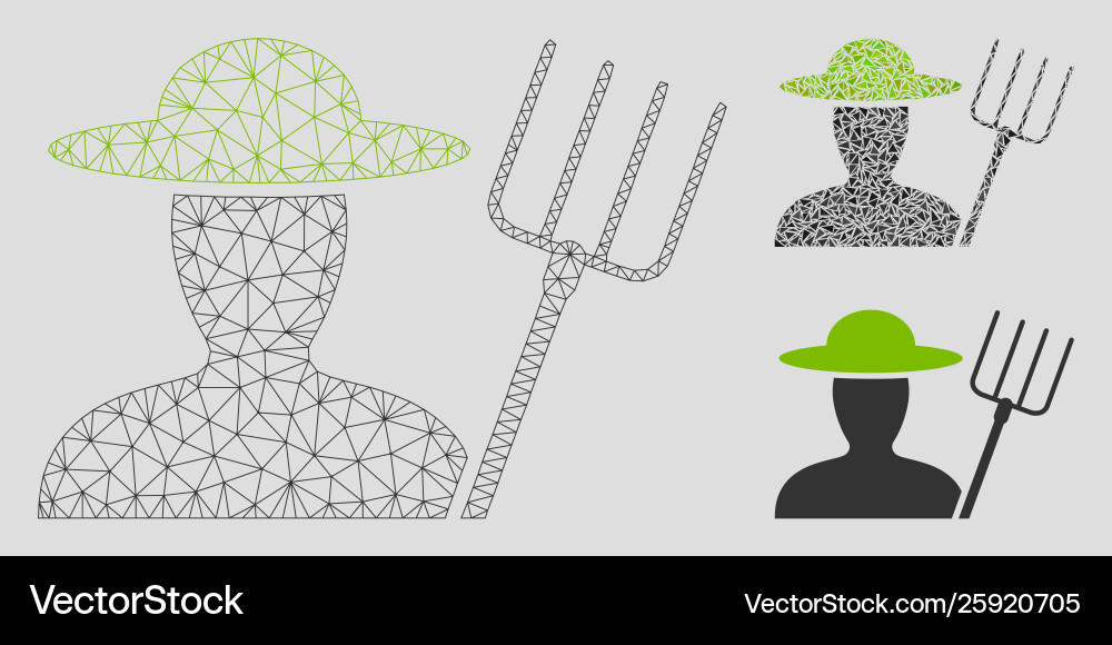 Farmer with pitchfork mesh network model Farmer with pitchfork mesh network model vector image