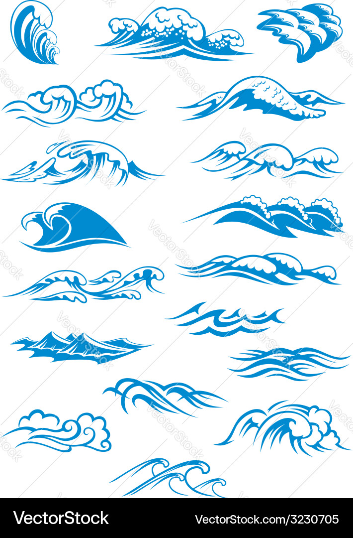 Ocean Wave Set - Blue Water Royalty Free Vector Image