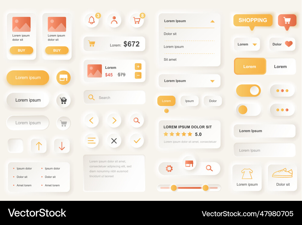 User interface elements for shopping mobile app User interface elements for shopping mobile app vector image