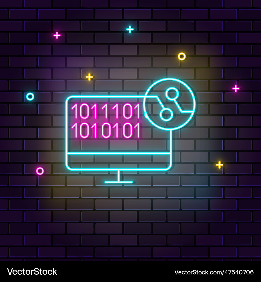 Ai computer code icon neon on wall dark Ai computer code icon neon on wall dark vector image
